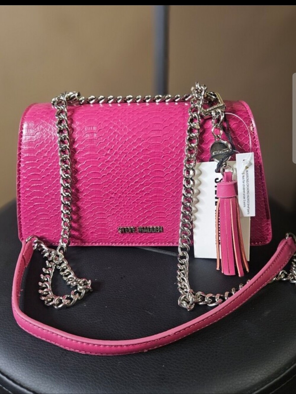 Steve Madden Hot Pink Balessa Shoulder Crossbody With Chain & Leather Strap